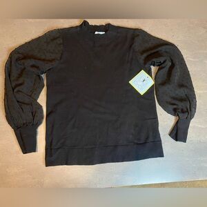 CeCe Black Sweater with Textured Sleeves